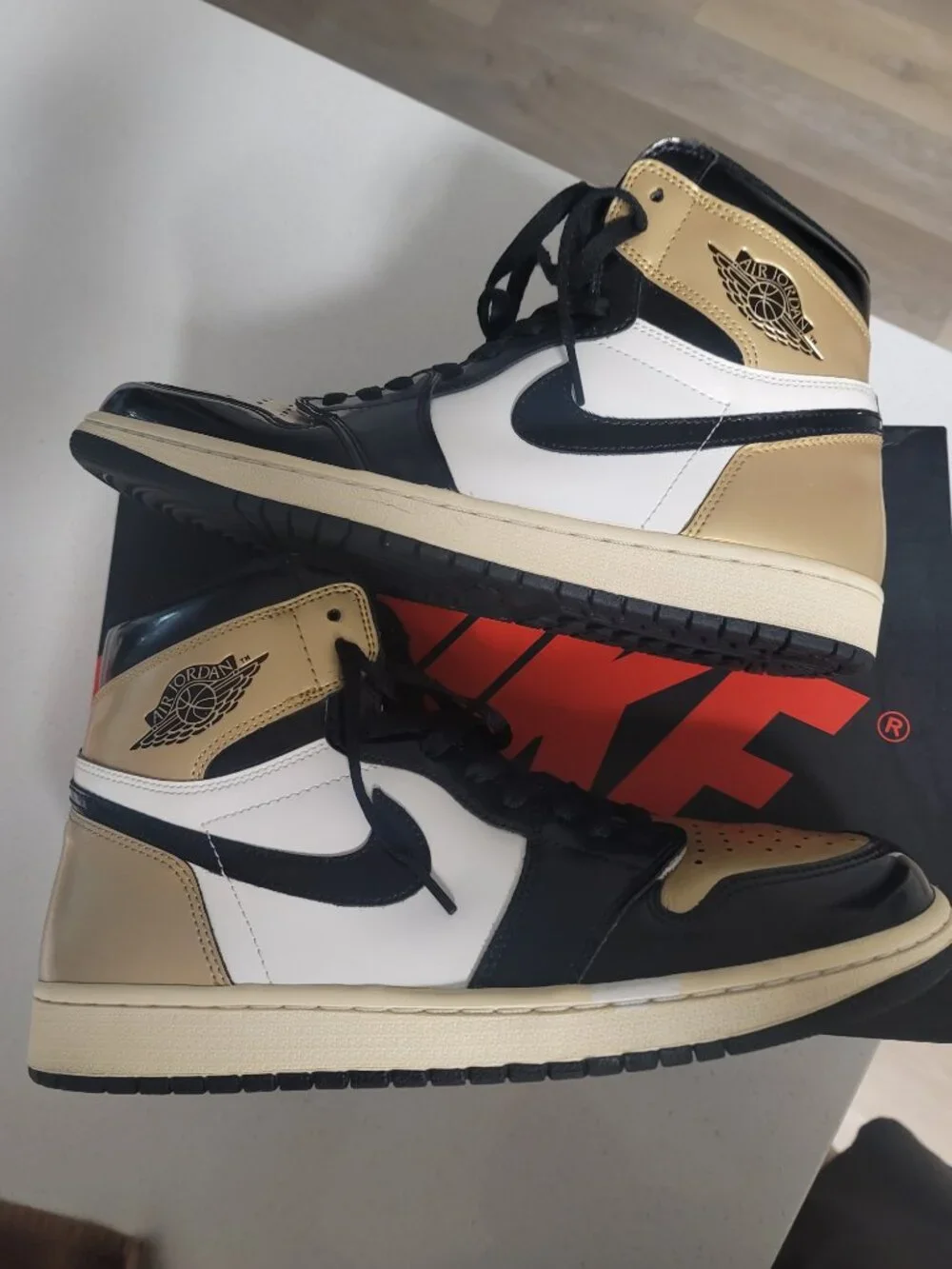 Nike Air Jordan 1 Retro High OG NRG Gold Toe Black Gold White 861428-007 2018